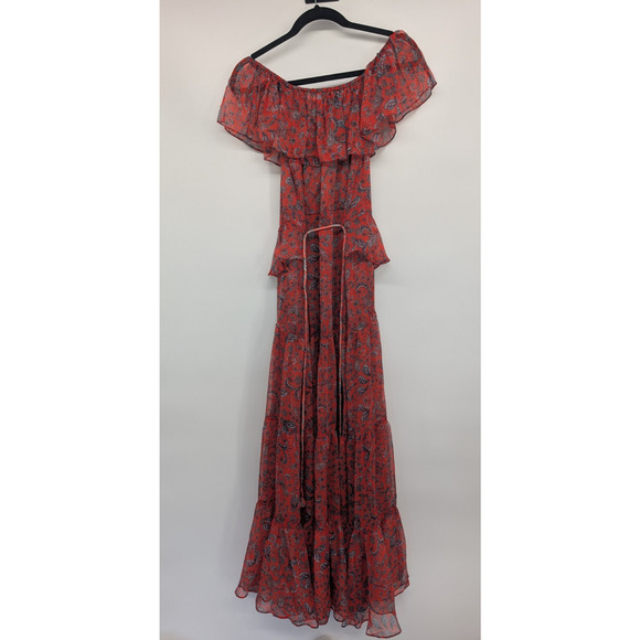 NWT Misa Los Angeles Kiera Paisley-print Tiered Maxi Dress Size M Red #1B456 - Picture 6 of 10